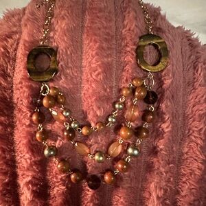 Gold and Brown Multi-Strand Beaded Necklace